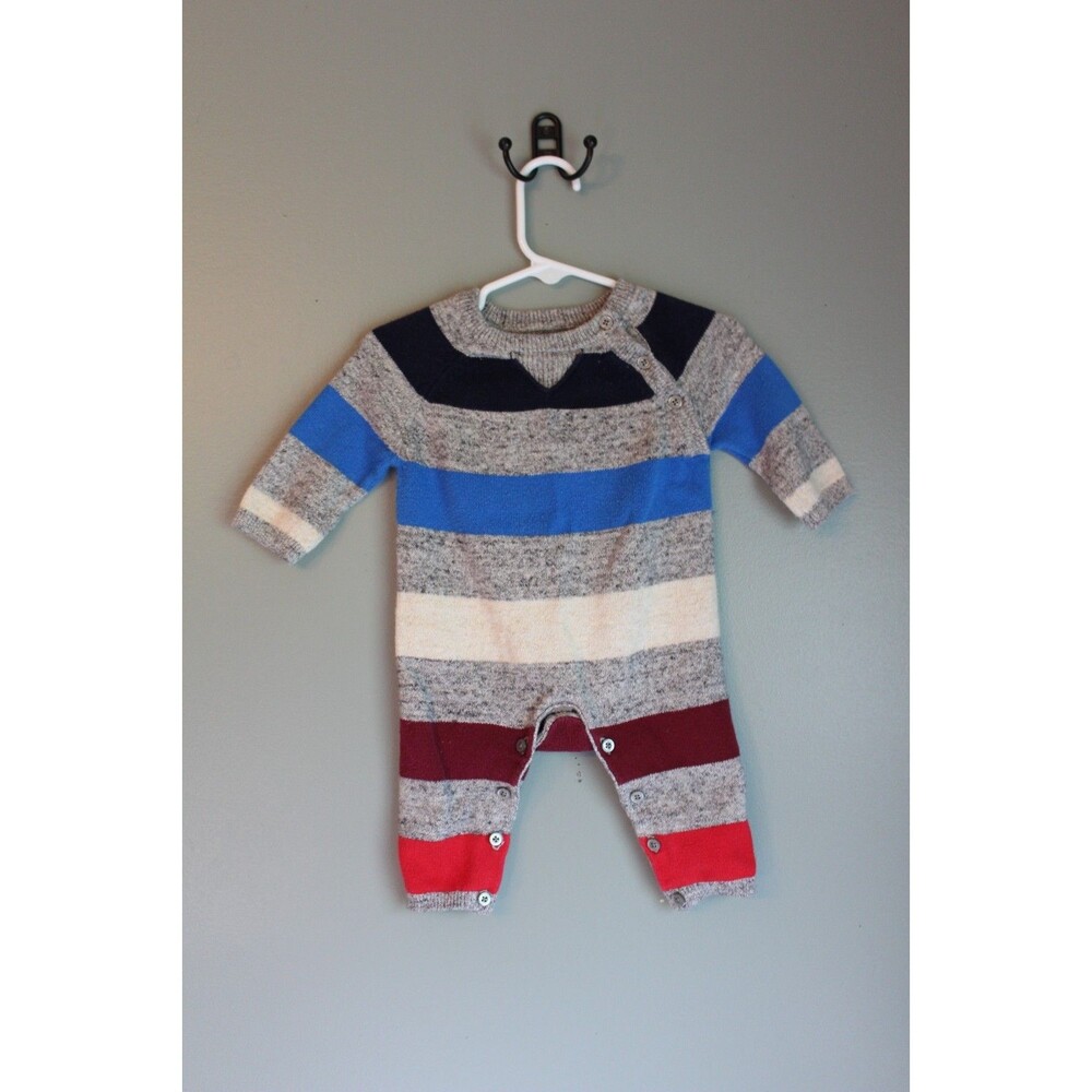 Baby Gap Boys Sweater Romper 3-6M Striped Knit One Piece Long Sleeve